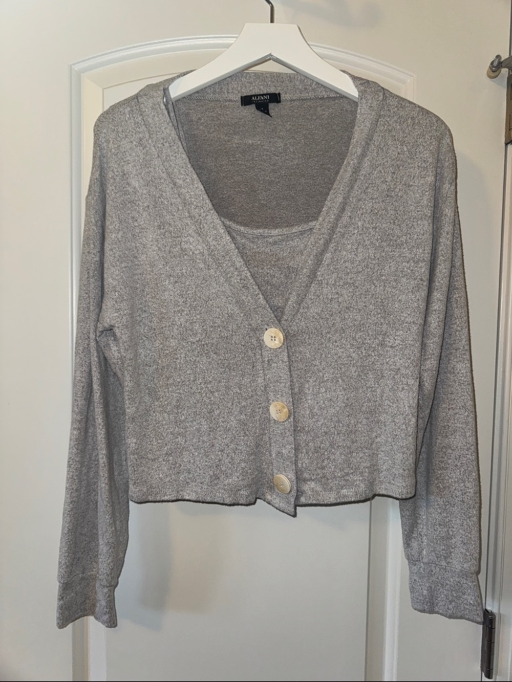 Alfani Heather Gray Cropped V-Neck Button Cardigan And Crop Top Set